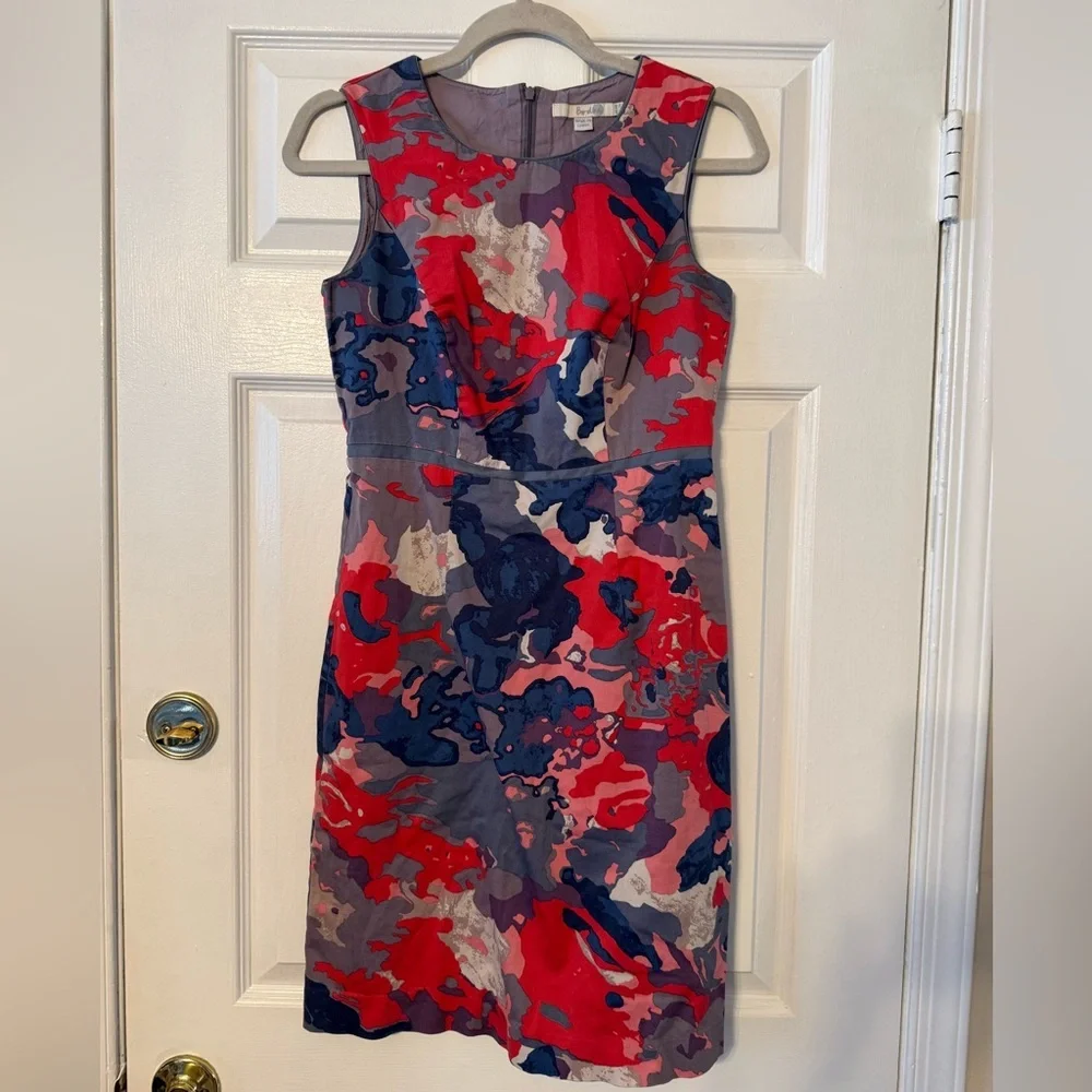 boden navy and red dress Boden Sz 6L Camille Navy Blue Red Polka Dot Midi Jersey Dress